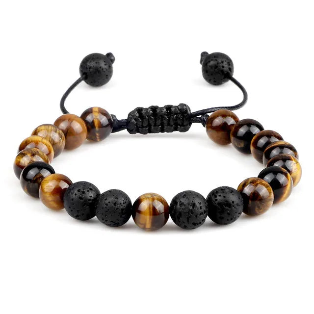 Tigerauge & Lavastein Armband – Verstellbar, Für Damen & Herren, Yoga & Balance