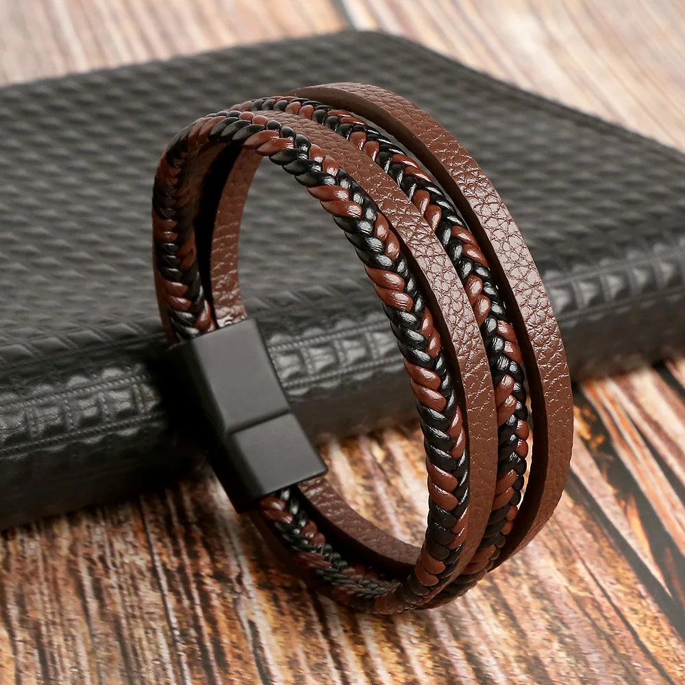 Lederarmband für Herren mit Tigerauge-Perlen – Mehrlagig & Klassisch