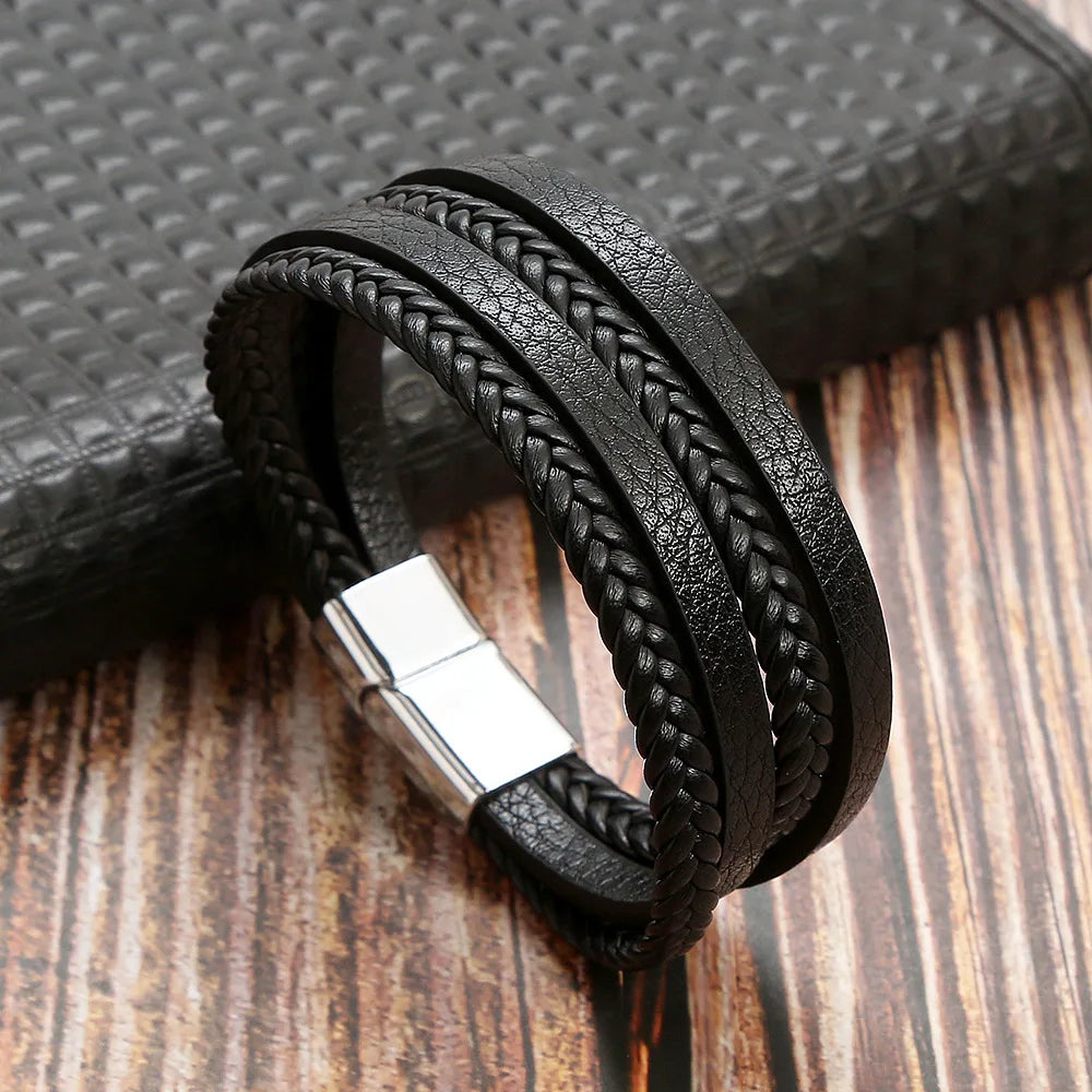 Lederarmband für Herren mit Tigerauge-Perlen – Mehrlagig & Klassisch