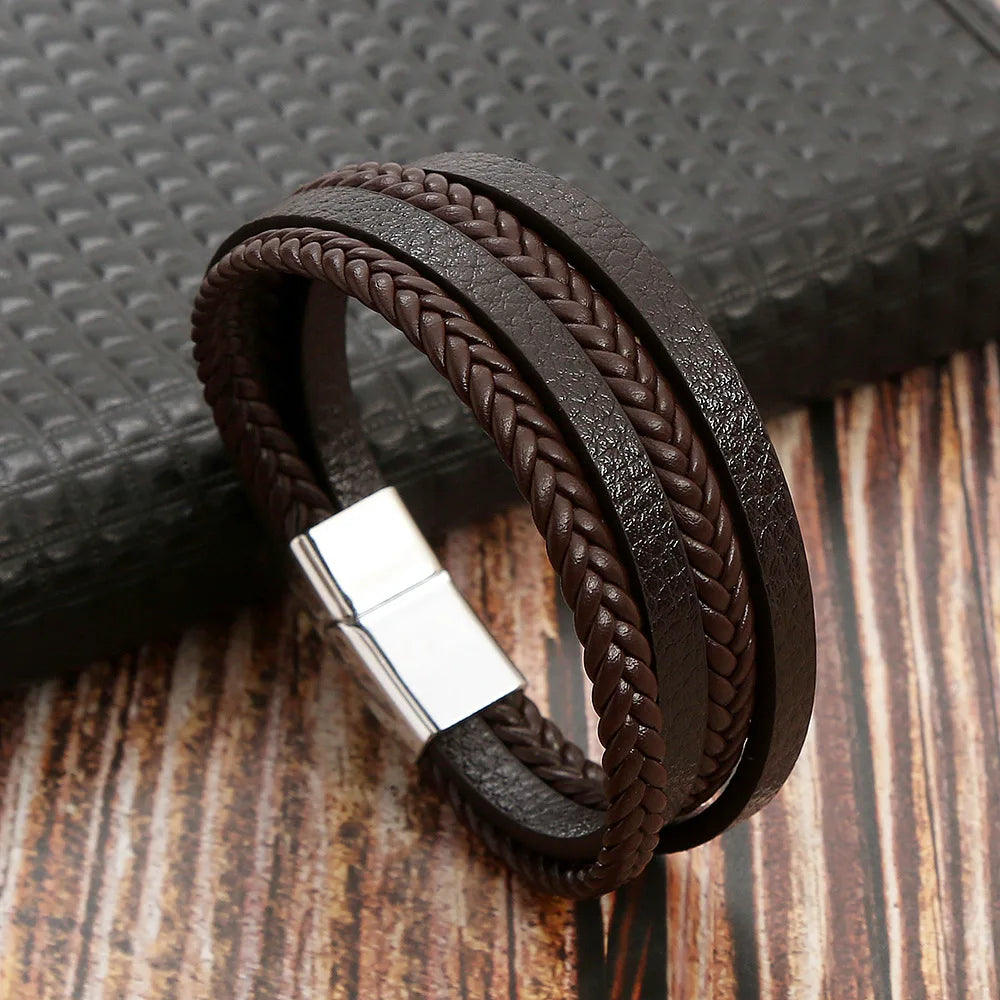 Lederarmband für Herren mit Tigerauge-Perlen – Mehrlagig & Klassisch