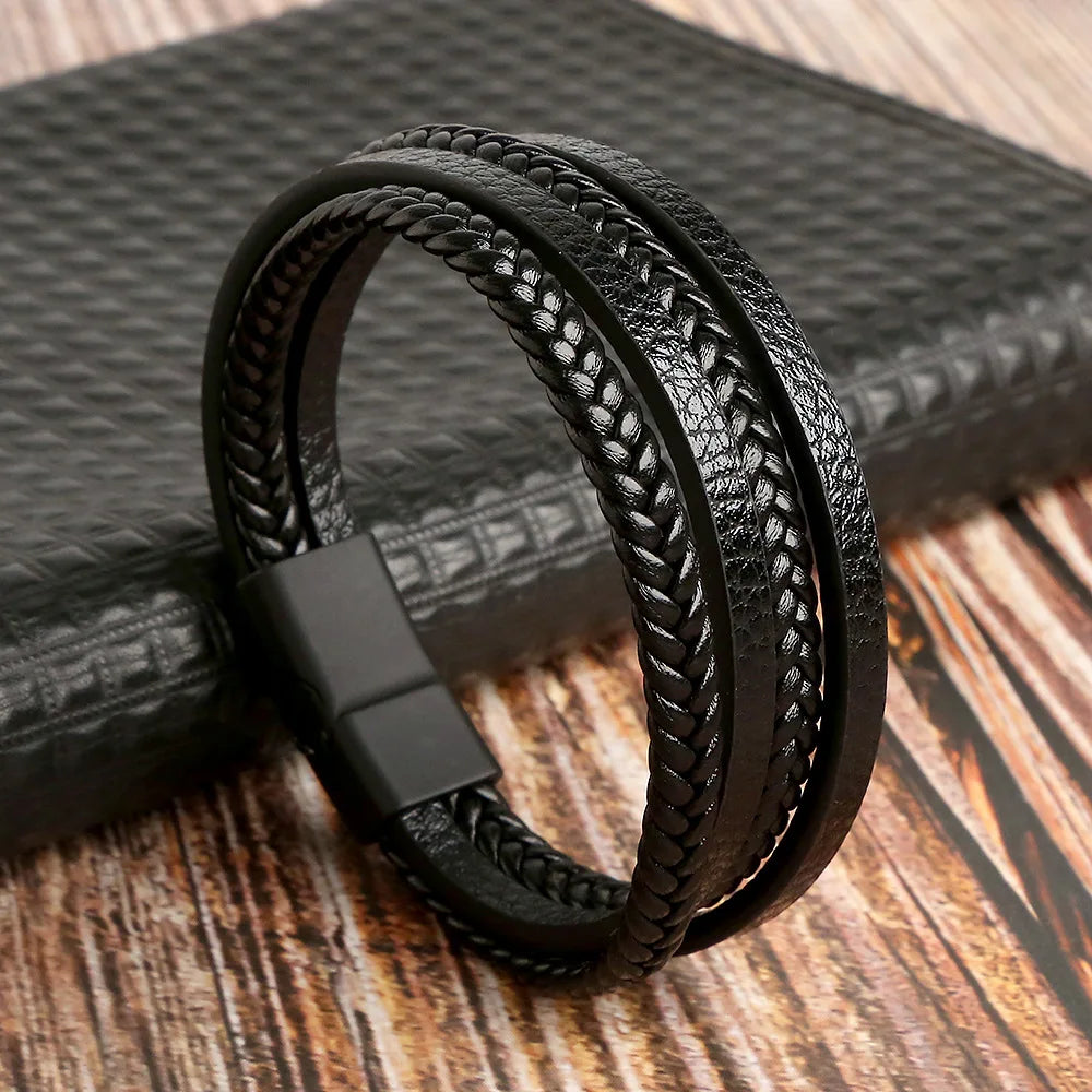Lederarmband für Herren mit Tigerauge-Perlen – Mehrlagig & Klassisch