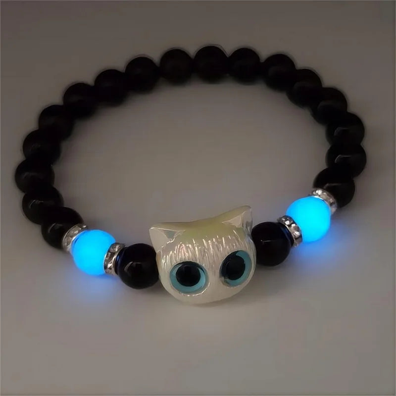 Süßes Cartoon-Leuchtarmband mit großer Katzenfigur – Leuchtet im Dunkeln, fluoreszierender Anhänger – Für Damen, Paare & Freundschaft