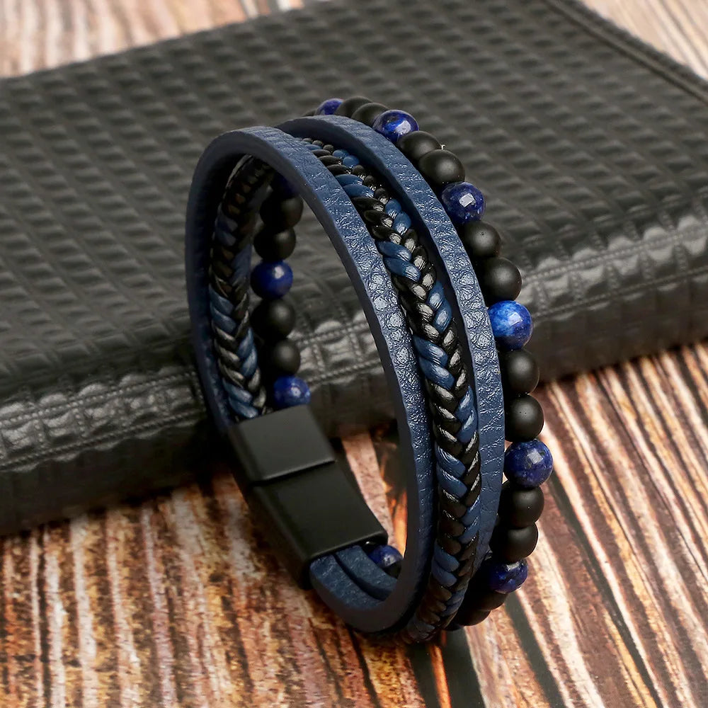 Lederarmband für Herren mit Tigerauge-Perlen – Mehrlagig & Klassisch